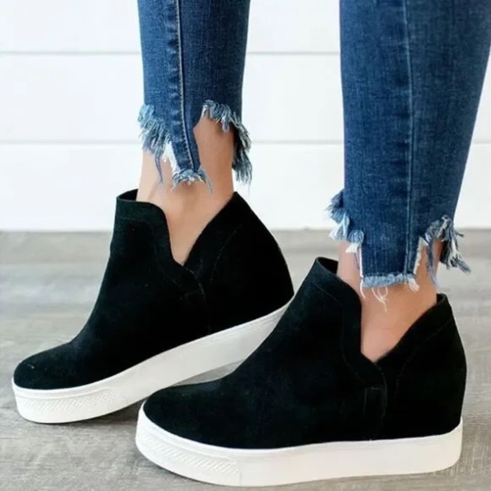 Steve Madden Wrangle Black Suede Slip-On Wedge Sneakers